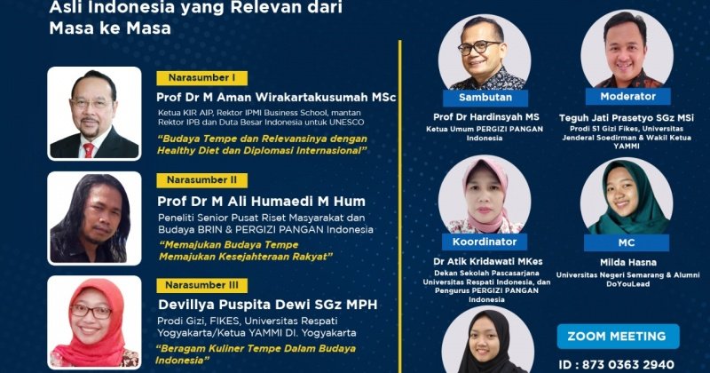 PERGIZI PANGAN Webinar Seri 86 : Budaya Tempe, Budaya Asli Indonesia yang Relevan dari Masa ke Masa