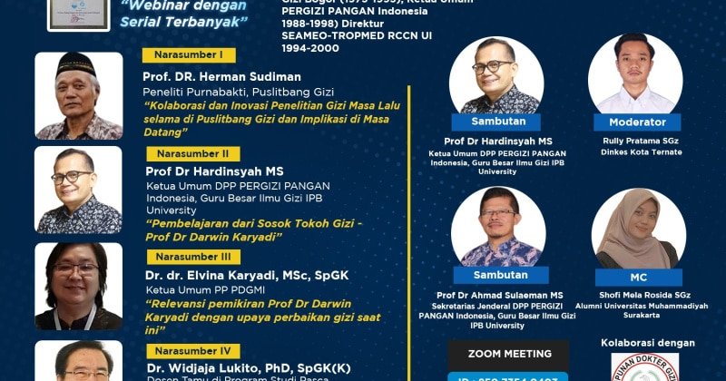 10 Tahun Prof Dr Darwin Karyadi Memorial Lecture: Kepala Puslitbang Gizi Bogor (1975-1993), Ketua Umum PERGIZI PANGAN Indonesia 1988-1998) Direktur SEAMEO-TROPMED RCCN UI 1994-2000